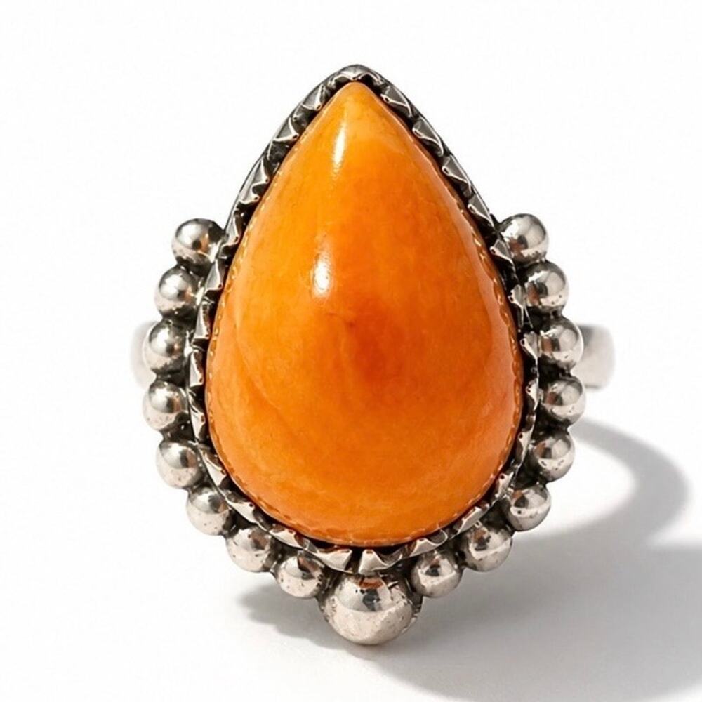 Spiny Oyster Teardrop Sterling Silver Ring Size 8 Boho